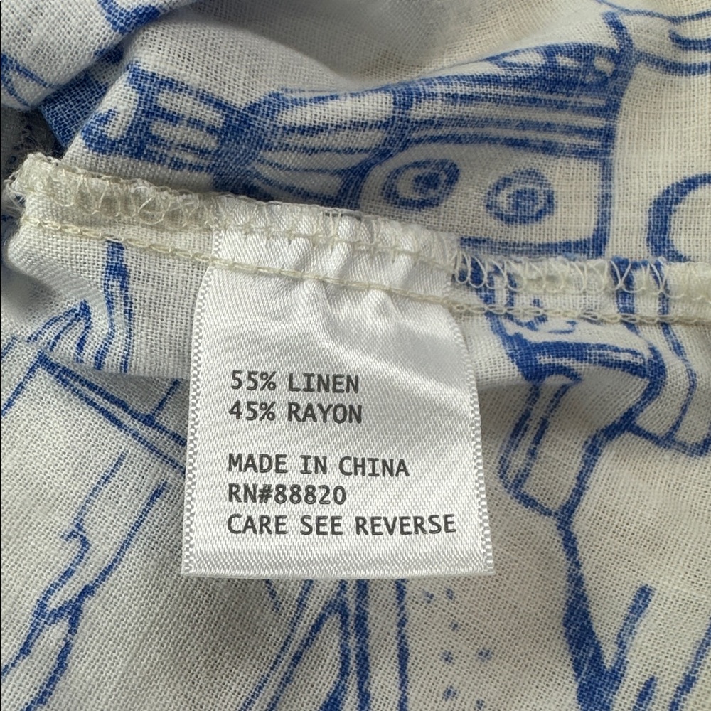 Calypso St Barth Cropped Linen Blend Button Back Tank Top Size S Blue White - Picture 6 of 7